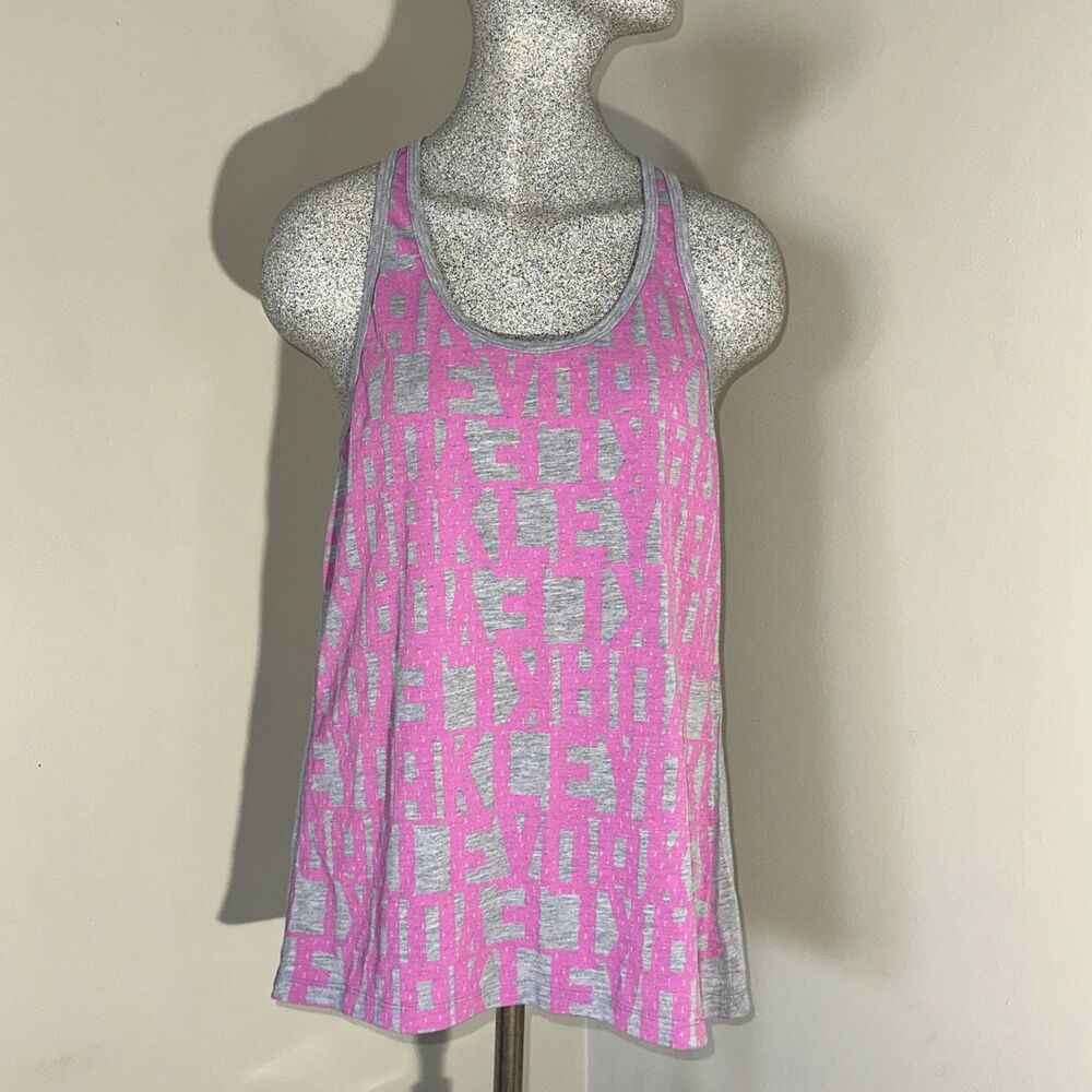 Oakley sz S Women’s Gray Racerback Tank Top Pink Graphic Logo